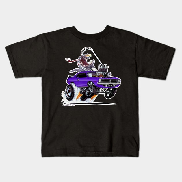 FISH TAILIN 1970 'cuda PURPLE Kids T-Shirt by vincecrain